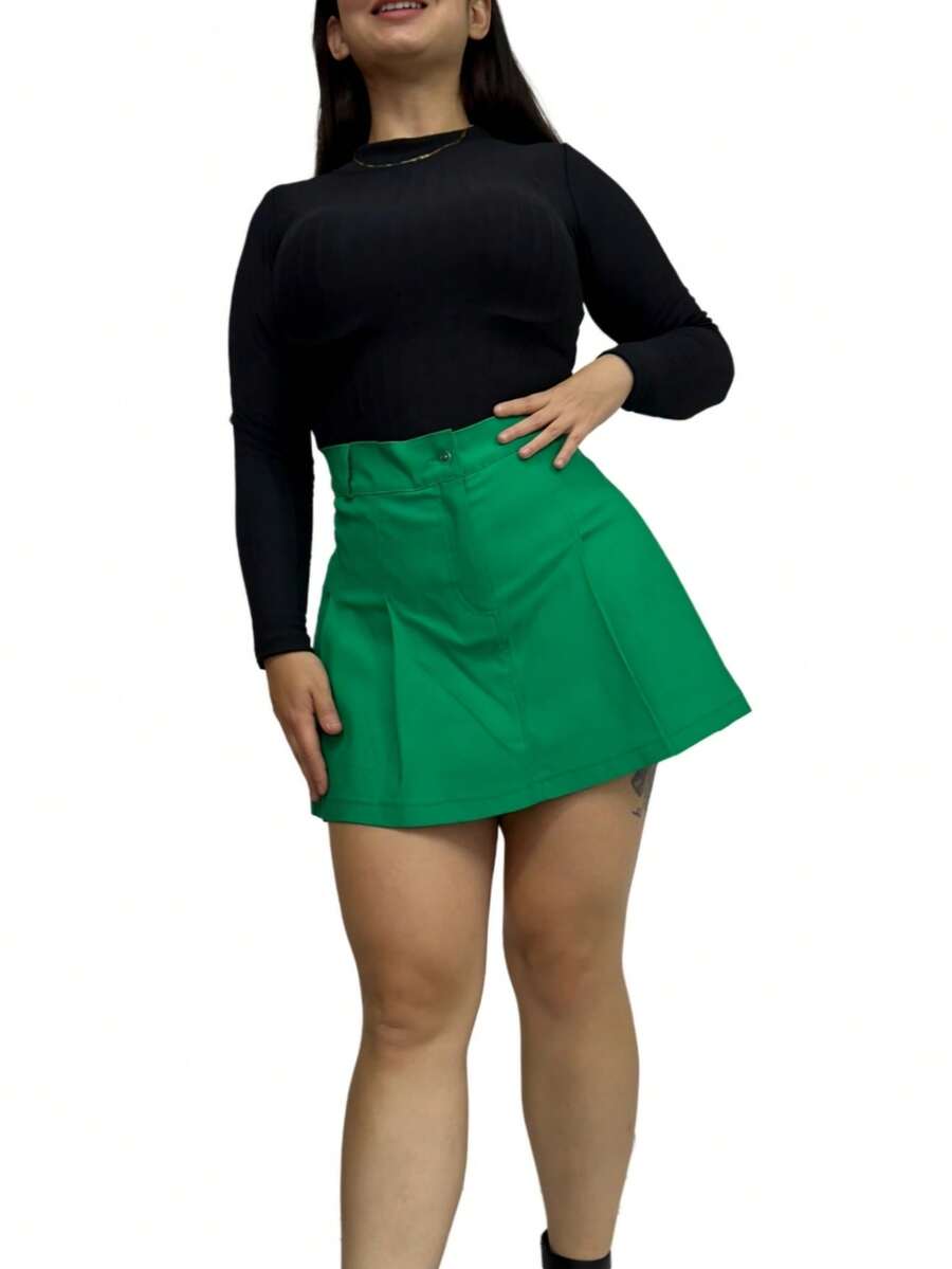 Falda short tableada - Verde Lima - Ver 1
