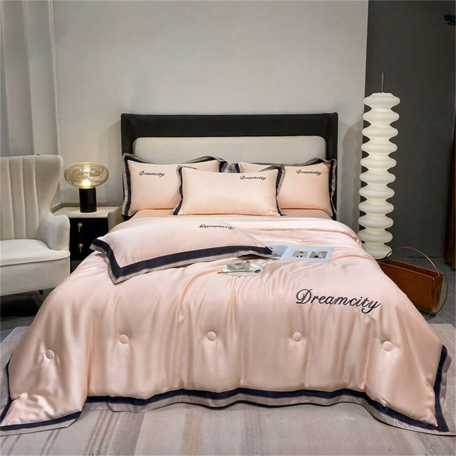 1pc Silky Soft, Cool And Lightweight Summer Quilt, Breathable Solid Color Style With Embroidery Technique, Suitable For Home Bedroom, Sofa, Hotel (Pillow Case And Bedsheet Not Included) - Multicolor - View 1
