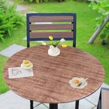 1pc Printed Round Tablecloth, Vinyl Flannel Backed Table Cover, 100% Waterproof And Oil-Resistant Plastic Tablecloth, Spring Flower Tablecloth, Round Elastic Edge, Suitable For Dinner Parties, Outdoors, And Picnics.