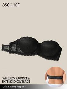 Soutien-gorge sans bretelles avec empiècements en dentelle et armatures, lingerie confortable pour femmes grande taille