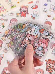 Juego de 10/50/100 pegatinas de dibujos animados lindos, pegatinas transparentes para cuentas manuales, acabado brillante, apropiadas para decorar portátiles, guitarras, botellas de agua y maletas, cada diseño es único.