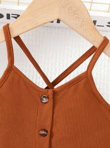 Solid Color Rib Knit Cami Top With Leaf Print Lightweight Jumpsuit, Suitable For Daily Wear, Holiday, Outgoing In Summer - Multicolor - View 4