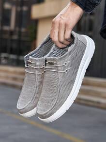 TOLLN 1 Pair Men's Knit Breathable Low-Top Casual Shoes, Lightweight Anti-Slip Loafers, Solid Color Minimalist Sneakers