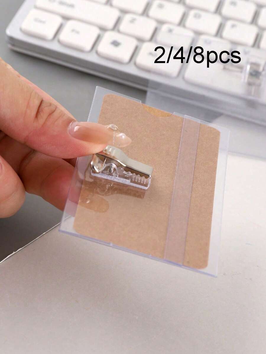 2/4/8pcs Transparent Badge Holder, Dual Sided Name Tag Card Clip, Thicken PVC ID Card Holder