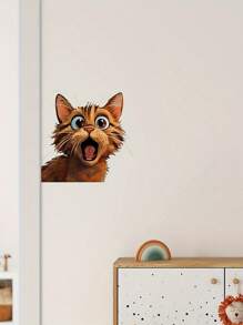 1pc Cute Brown Cat Window Sticker, With Open Mouth Yellow Cat Window Decoration Sticker, Contemporary Cute Cat Window Cling, PVC Easy Stick-On And Removal, (Size:6.29*7.08in) For Glass Doors Windows & Ceramic Wall Decor, High-End Animal Sticker., Stickers, Wall Decal, Vinyl Decal For Home Decorations, Spring Decoration Items Refresh Your Home, Rama Decoration Stickers Personalised Stickers