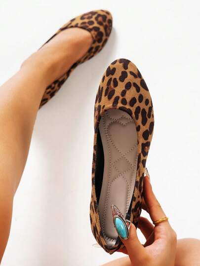 Women's Comfortable Slip-On Flat Loafers, Leopard Print Casual Shoes For Spring/Autumn, Work & Fashion,Ballet Flats