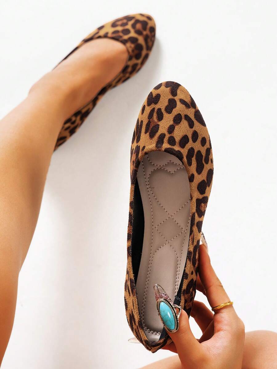 Women's Comfortable Slip-On Flat Loafers, Leopard Print Casual Shoes For Spring/Autumn, Work & Fashion,Ballet Flats - Leopard - View 1