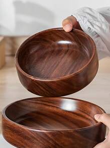 1pc Wooden Bowl, Creative Walnut Wooden Fruit Bowl With Handle, Wooden Cartoon Snack Tray