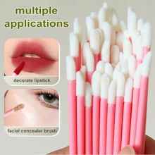 100 piezas Brochas desechables para labios, aplicador portátil de lápiz labial, brocha de maquillaje para lápiz labial, brillo de labios, máscara de labios, corrector, sombra de ojos, brocha con felpa de uso múltiple