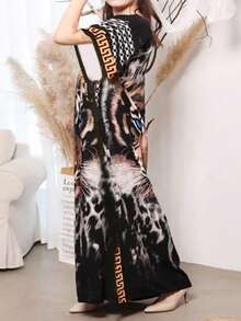 Volta às Aulas Outono Roupas Femininas Tamanhos Grandes Vestido Kaftan Relaxado Praia Férias - Capa Chique Inspirada no Estilo Boêmio com Decote em V Favorecedor, Design de Sobreposição Fácil e Padrão de Impressão de Tigre Vibrante - Perfeito para Viagens à Praia e Clima Quente