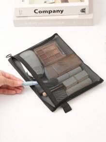 Mesh Makeup Bag Portable Travel Cosmetic Organizer Pouch - Black - View 2