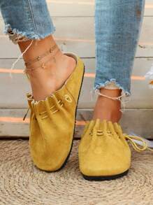 2025 Autumn New Classic Lace-Up Round Toe Comfortable Fashion Casual Versatile Soft Sole Flat Shoes,Mule - Yellow - View 2