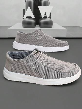 TOLLN 1 Pair Men's Knit Breathable Low-Top Casual Shoes, Lightweight Anti-Slip Loafers, Solid Color Minimalist Sneakers
