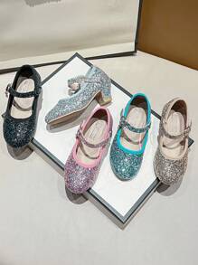 Children's Glittery Glass Shoes For Girls, Soft Sole Chorus Performance Princess Shoes, Fashion High Heels Stage Shoes For Little Girls