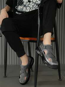 （情侣套装）男士凉鞋，女士凉鞋，户外休闲鞋，软底舒适厚底防滑，魔术贴可调节搭扣，夏季户外沙滩鞋，涉水鞋 - 灰色 - 查看 3