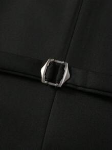 4 Piece Men's Polyester Suit Shawl Lapel, One-Button Blazer Matching Vest Pants Striped Tie, Party Style Solid Color Non-Stretch Woven Fabric Long Sleeve Regular Fit,Slim Fit Polyester Suits Set For Weddings Banquets Theme Parties Holidays - Burgundy - View 6