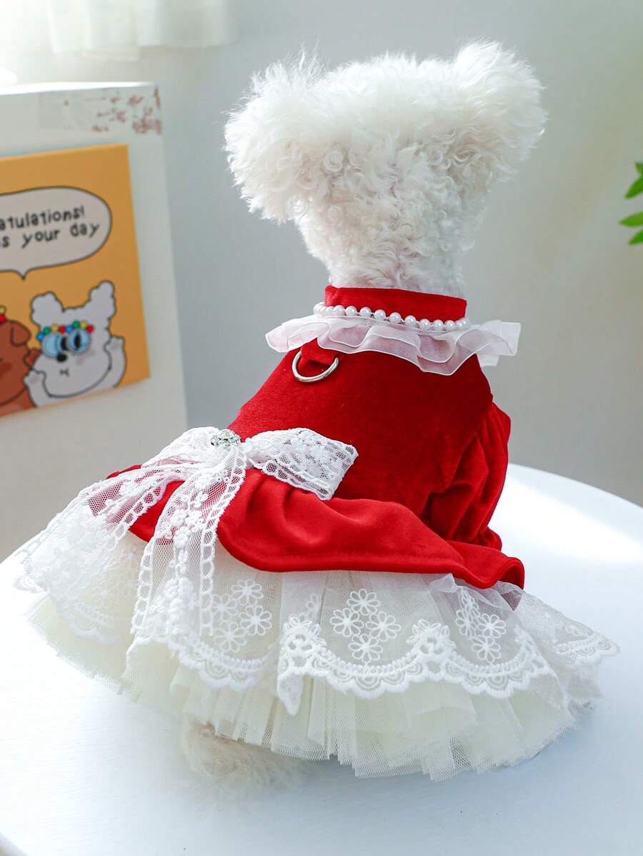 1 pieza Ropa para mascotas, Vestido de terciopelo lindo y elegante para cachorros/gatitos, Adecuado para perros pequeños, Rojo
