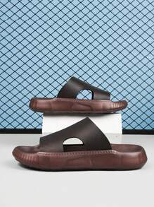 Men's Comfortable Brown Leather One Piece EVA Slide Sandals