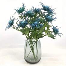 Tres ramos de flores de cardo azul artificiales, tallos largos, textura real, plástico, adecuados para decoración del hogar, jardín, boda, oficina, fiesta, Día de Acción de Gracias, Día de la Madre, graduación, Día de la Enfermera - Sin contenedor, sin electricidad, sin baterías
