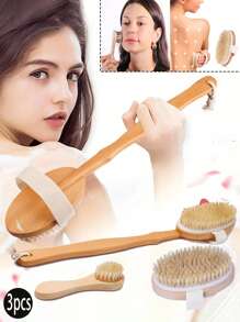 3 pièces/1 pièce Ensemble d'outils de nettoyage du corps avec brosse de gommage du corps à long manche détachable, brosse pour le visage, brosse de massage des pieds et du dos, brosse douce pour la douche et le bain