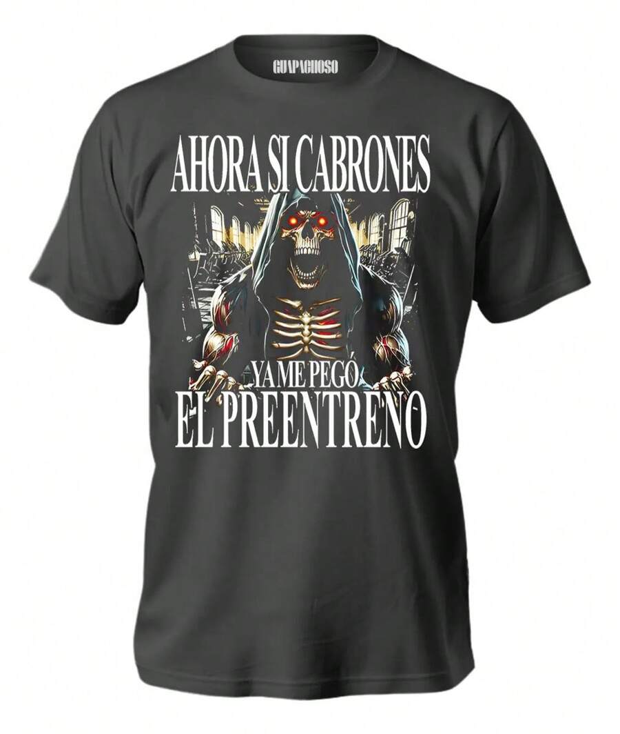 Playera Calaca Chida Gym Me Pego Preentreno - Negro - Ver 1