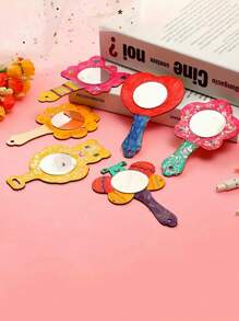 12pcs Wooden DIY Paintable Hand Held Mirrors, Creative Craft Kit, 3.35 X 5.12 Inches, Great For Holiday Gifts, Valentine's Day And Mother's Day