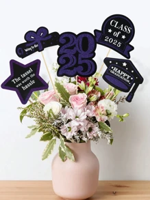5Pcs Class Of 2025 Graduation Party Decorations Kit | 2025 Grad Decor Supplies, Spring-Summer 2025 Centerpiece Set, Aesthetic Cake Toppers & Floral Vase Inserts, Photo-Ready Grad Party Backdrop Props, Instant Checkout Best Seller, Limited Edition Grad Gifts, Unforgettable 2025 Grad Celebration Decor - Multicolor - View 6
