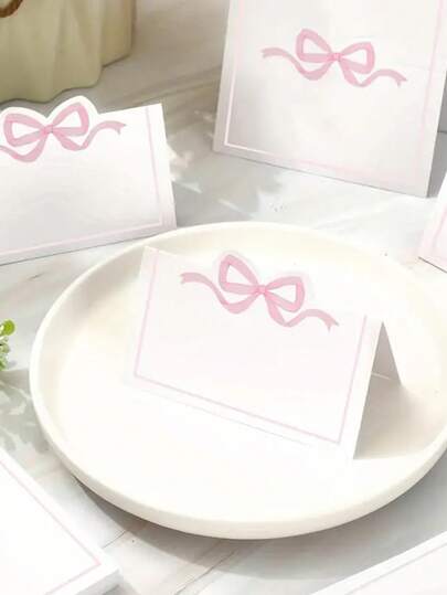 100/50/30/10pcs Pink Bow Shaped Place Cards - Elegant Guest Name Cards, Blue Bow Place Cards, Size 2x3.5 Inches, Cute, Blank, Suitable For Wedding, Birthday, Camping, Name Tag, Party Table Decor, Wedding & Holiday, Party Dining Table Decor & Seating, Party Table Decoration, Wedding Dining Table Decor