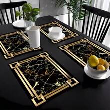 4/6pcs Light Luxury Black And Gold Pattern Composition Pattern Placemats, Gift Placemat, Party Decoration, Home Decorative Placemat, Comfortable Pattern Tabletop Decoration Placemat Coaster, Perfect Gift Placemat, Dinner Decoration Placemat, Perfect Home Decorative Placemat - Multicolor - View 1
