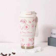 1 Pc 316 Stainless Steel Vacuum Insulated Water Bottle With Carry Strap, Lily Flower Pattern Coffee Cup, Portable Double-Wall Tumbler With Straw, Unisex Office Cup Back To School