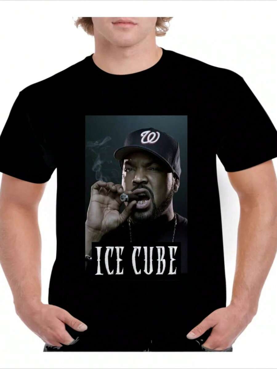 Camiseta de algodón 100% para hombres 1Pcs 220g estampa digital estilo hardcore de Ice Cube - Negro - Ver 1