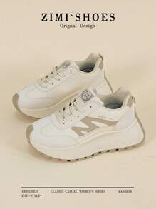 1 Pair High Quality Women Multi-Functional All-Season Fashion Running Sneakers, Flat Gump Shoes, Leather Upper, Waterproof, Suitable For Sports, Casual Daily Wear, Skateboarding - Mika - View 5