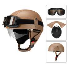 DOT 认证复古摩托车头盔，配有可拆卸颈部保暖器，轻便，男女通用，适合所有季节 - 彩色 - 查看 11