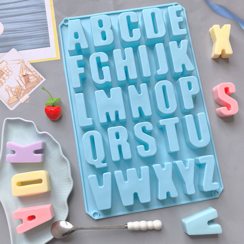 26pcs A-Z English Alphabet Silicone Chocolate Mold, Gypsum Mold, Cold Process Soap Mold, DIY Cake Molds