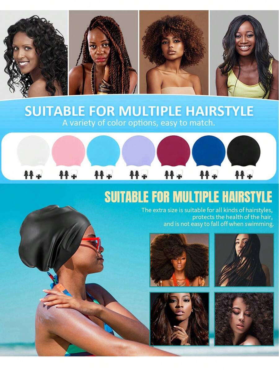 Long Hair Swim Cap - Swimming Caps For Women Men - Extra Large Swim Caps - Waterproof Silicone Swim Cap - Dreadlocks Braids Afro Hair Extensions Weaves, Beach Essentials, Beach Accessories, Pool Float - Multicolor - View 1