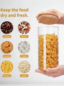 1pc Glass Material Food Storage Container, Candy Jar, Nuts Storage Bottle, Popcorn Container, Suitable For Home Kitchen And Dining Room Organization