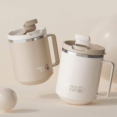 1 pieza Taza de café de acero inoxidable 304 de 500ml con tapa y asa, vaso térmico de doble pared a prueba de fugas, taza de bebida de gran capacidad, adecuada para estudiantes y adultos en casa, escuela, dormitorio, oficina, campamento al aire libre, picnic, viaje, vuelta al colegio