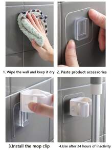 6pcs/Set Creative Mop Holder Wall-Mounted Hooks, Suitable For Hanging & Storing Mops, Brooms, Ideal For Bathroom, Kitchen, Garden, Cleaning Tool Organization (6/4/3/2/1pc, Random Color)