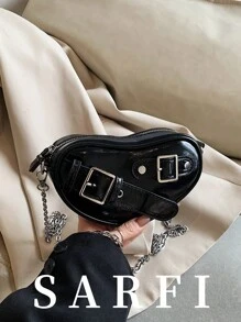 Personalized Style Women's Crossbody Bag, Exquisite Hardware Loop With Decorative Shoulder Bag, Solid Color Simple And Lightweight Chain Shoulder Strap Shaped Small Bag, College Student Daily Travel And Shopping Storage Small Bag, Lightweight And Practical Zipper Closure Multifunctional Chain Bag, Suitable For Gifting Friends For Shopping, Dating, Business Trips And Business Purposes