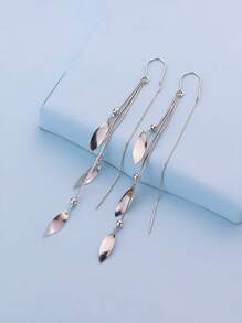 1 paire de boucles d'oreilles élégantes en torsion en forme de losange en argent sterling 925, boucles d'oreilles à longues franges en feuille pour femmes, bijoux de luxe haut de gamme, cadeau de mode