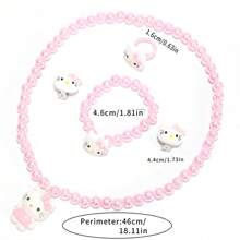 Sanrio 4pcs Sanrio Cartoon Hello Kitty Necklace Hairclips Ring Set Toy Kawaii Sanrio Teenagers Hairpins Accessories Birthday Gifts