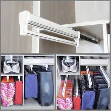 Pull Out Clothes Hanger Rod Adjustable Wardrobe Clothing Rail Hanger Rack Bar (497mm) - White - View 2