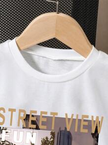 Tween Boy Cartoon Graphic Print Short Sleeve T-Shirt And Shorts Set