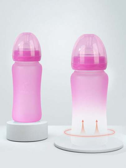 1pc Baby Temperature Sensing Color Changing Glass Milk Bottle, Wide Mouth 150ml/240ml, Suitable For 0-1 Year Old Babies For Milk And Water