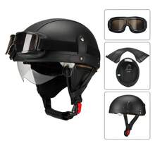 DOT 认证复古摩托车头盔，配有可拆卸颈部保暖器，轻便，男女通用，适合所有季节 - 彩色 - 查看 13