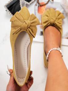 Women's Flat Shoes For Summer, Breathable, Versatile Bow And Rhinestone Decoration, Soft Sole Round Toe Slip-On Vacation Style, Fashionable And Comfortable Solid Color Slip-On Shoes