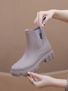 女士新款弹力口雨靴，中筒雨鞋，切尔西防水防滑户外中筒靴 - 杏色 - 查看 11