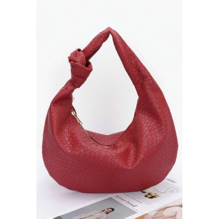 Embossed Faux Leather Big Hobo Bag - Burgundy - View 1