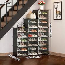 经济型多层塑料鞋架柜带门，防尘收纳，新时尚家居入口 - 彩色 - 查看 6