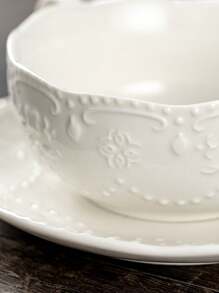 1套陶瓷双耳碗带盖，1碗+1盘+1金樱花勺，蝴蝶3D浮雕图案，多功能，大容量，设计优雅，适用于餐厅，家庭，咖啡厅，宴会，可用作汤碗，沙拉碗，面碗，适用于烤箱和微波炉，餐具，厨房用品，沙拉，水果，意大利面，厨房配件 - 白色 - 查看 5